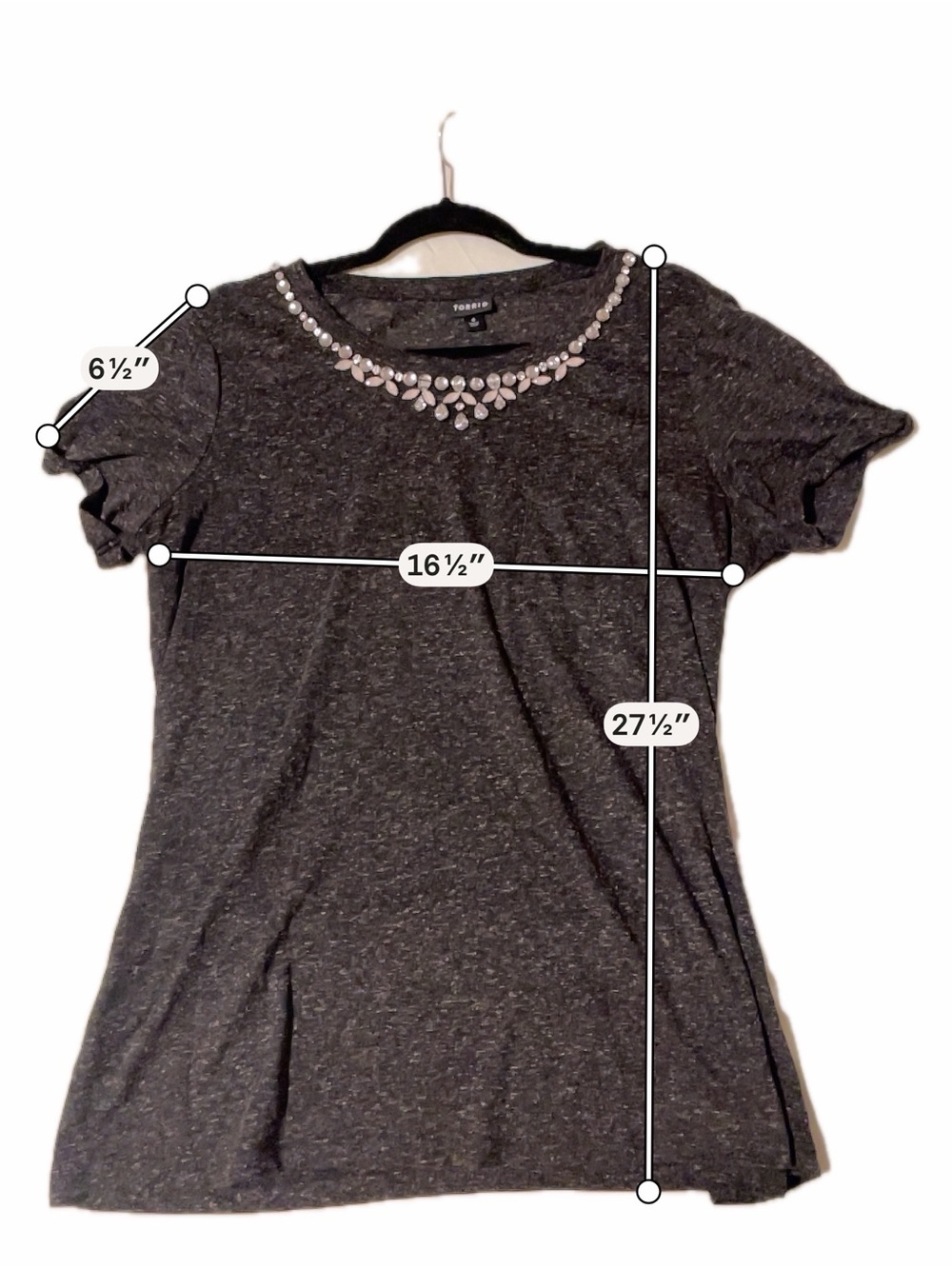 Torrid Shirt Womens 0 L Large Heather Gray Rhinestone Jewel Neck Classic Fit Tee - Picture 8 of 9
